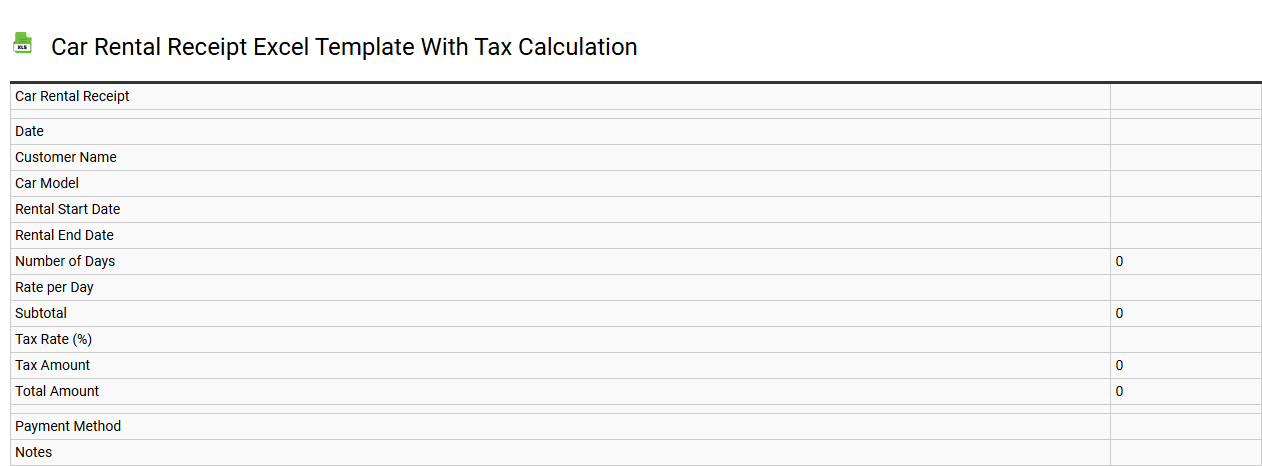 Car rental receipt Excel template with tax calculation