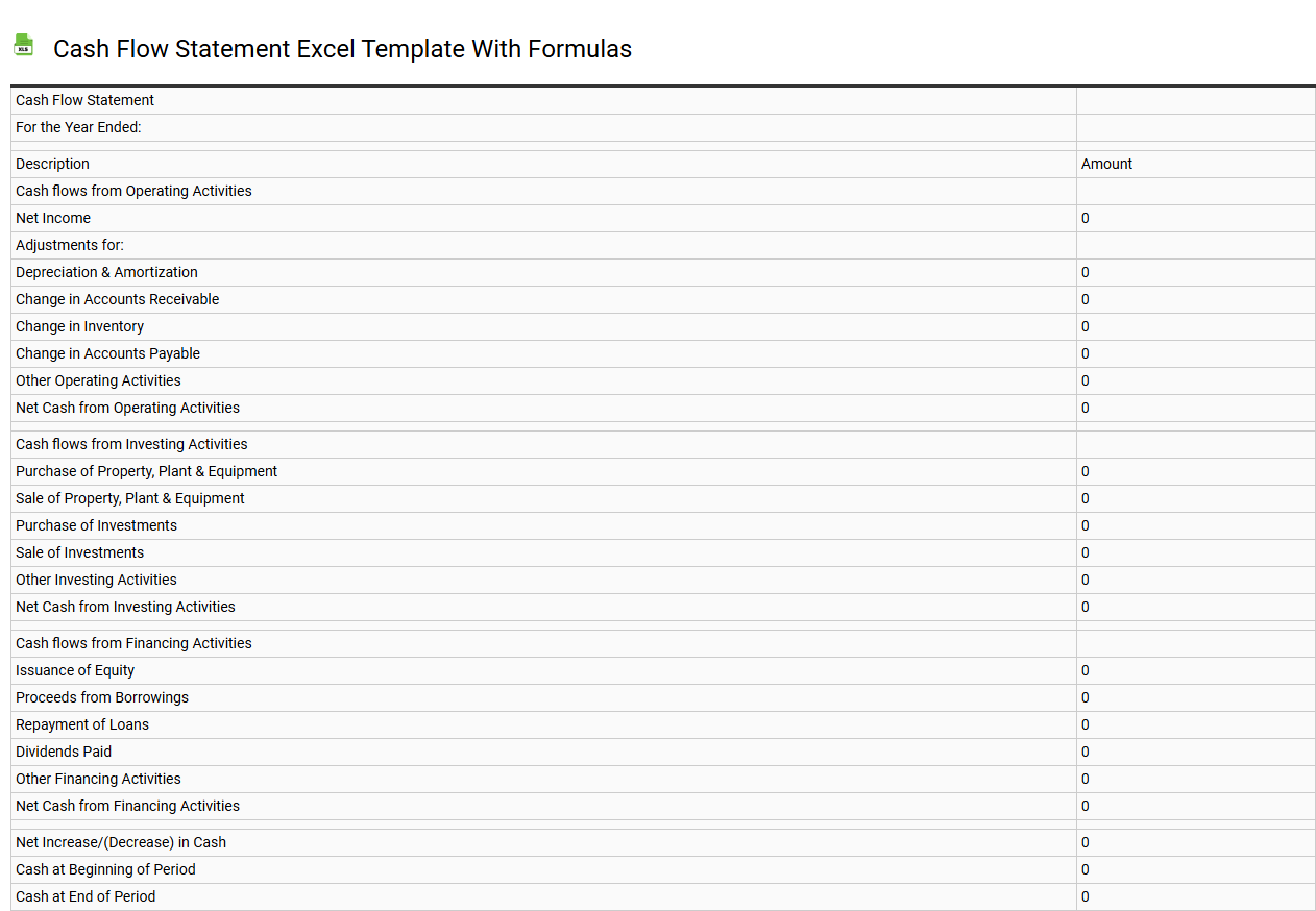 Cash flow statement Excel template with formulas