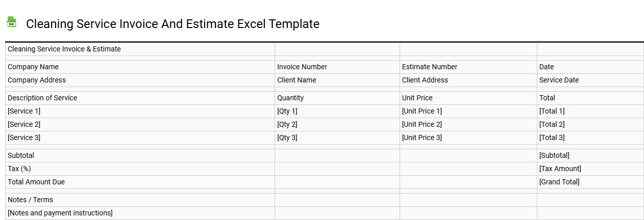 Cleaning service invoice and estimate Excel template