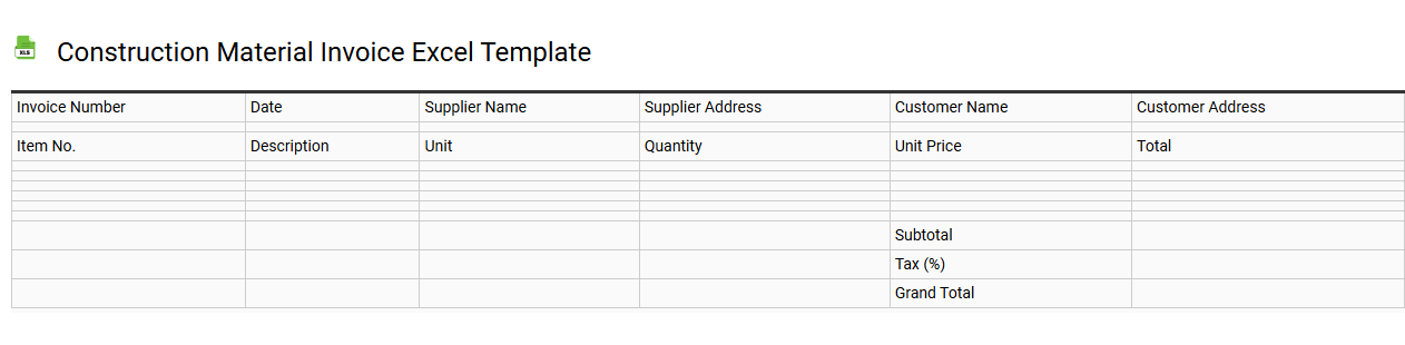 Construction material invoice Excel template