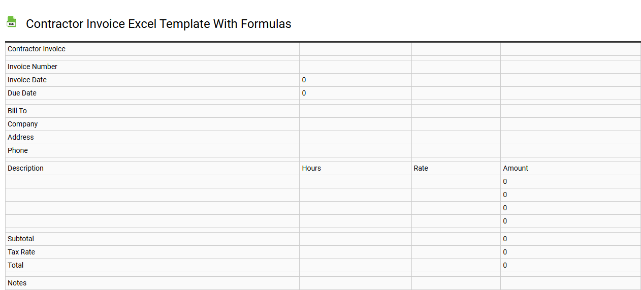 Contractor invoice Excel template with formulas