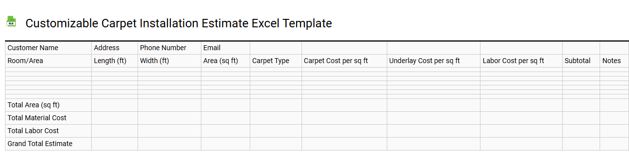 Customizable carpet installation estimate Excel template