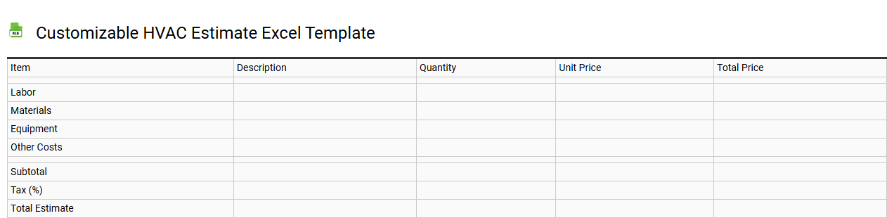 Customizable HVAC estimate Excel template