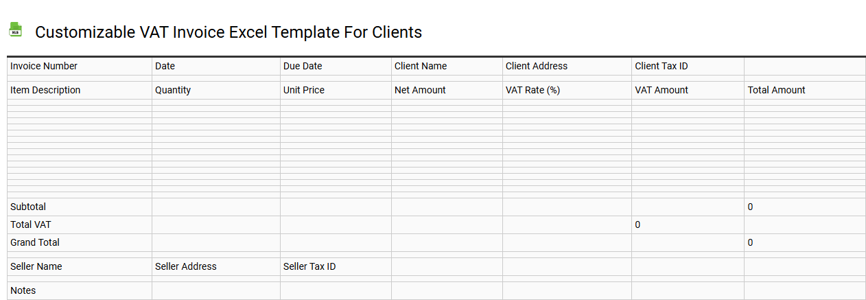 Customizable VAT invoice Excel template for clients
