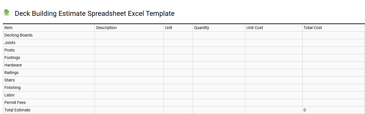 Deck building estimate spreadsheet Excel template
