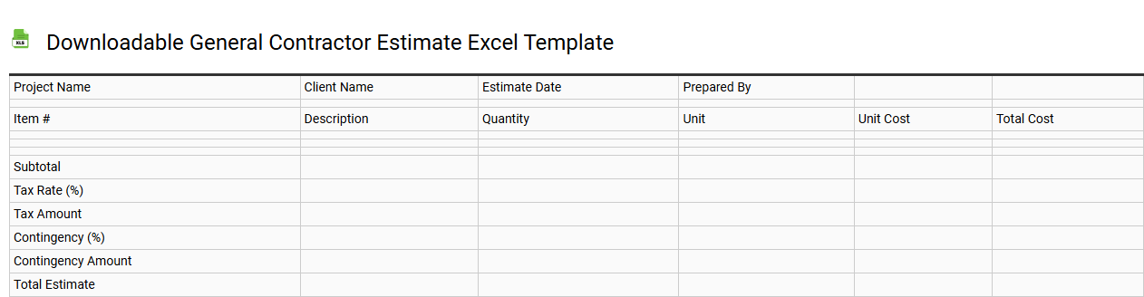 Downloadable general contractor estimate Excel template
