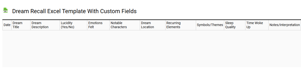 Dream recall Excel template with custom fields