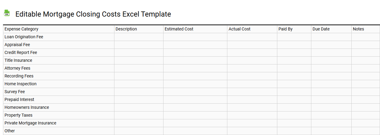 Editable mortgage closing costs Excel template