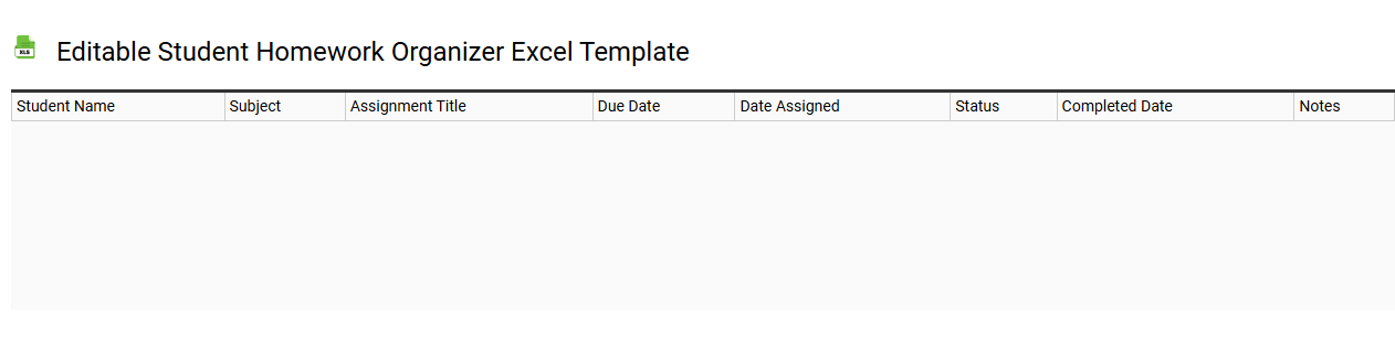 Editable student homework organizer Excel template