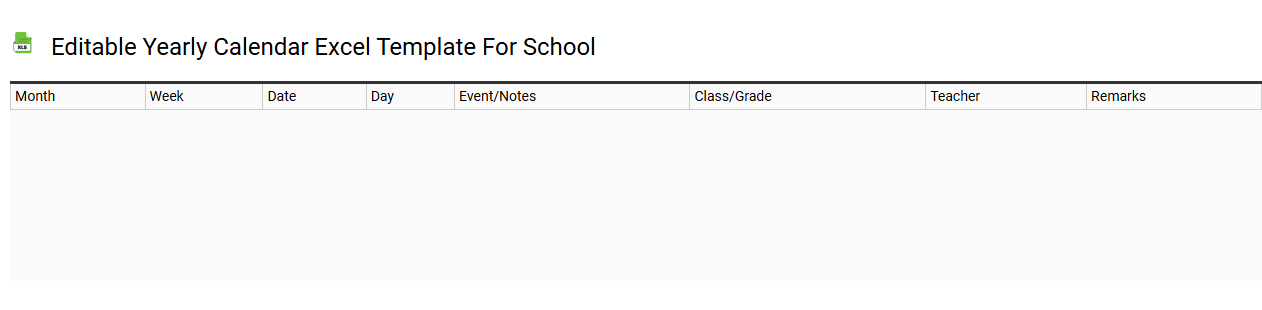 Editable yearly calendar Excel template for school