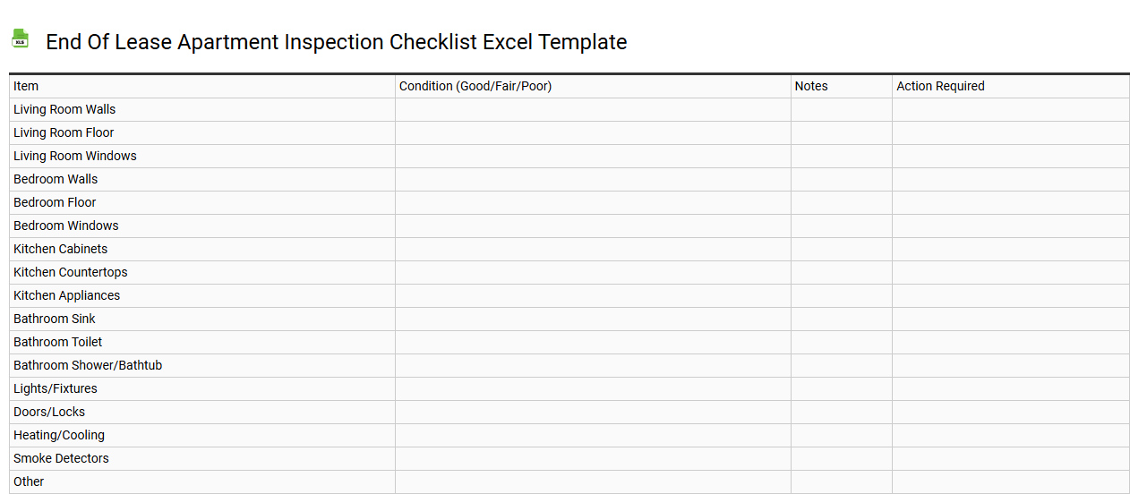 End of lease apartment inspection checklist Excel template