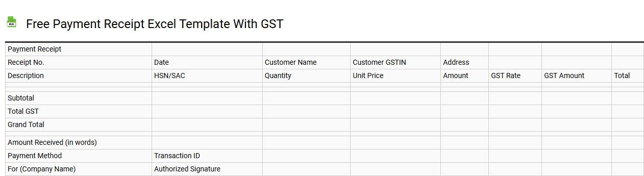 Free payment receipt Excel template with GST
