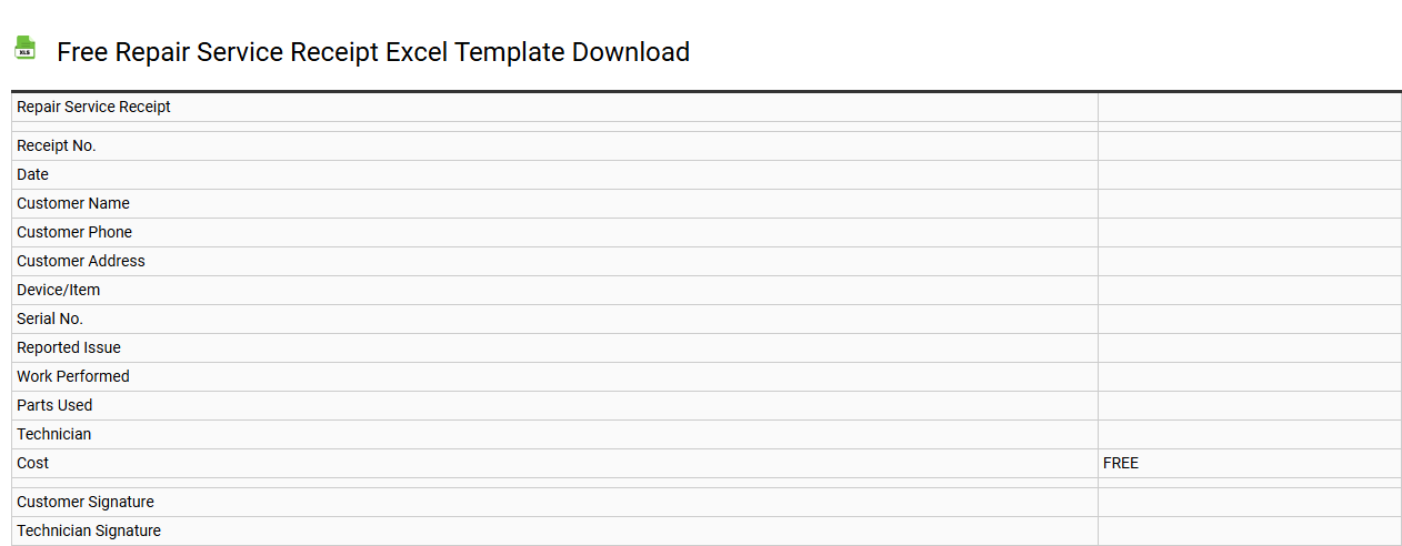 Free repair service receipt Excel template download