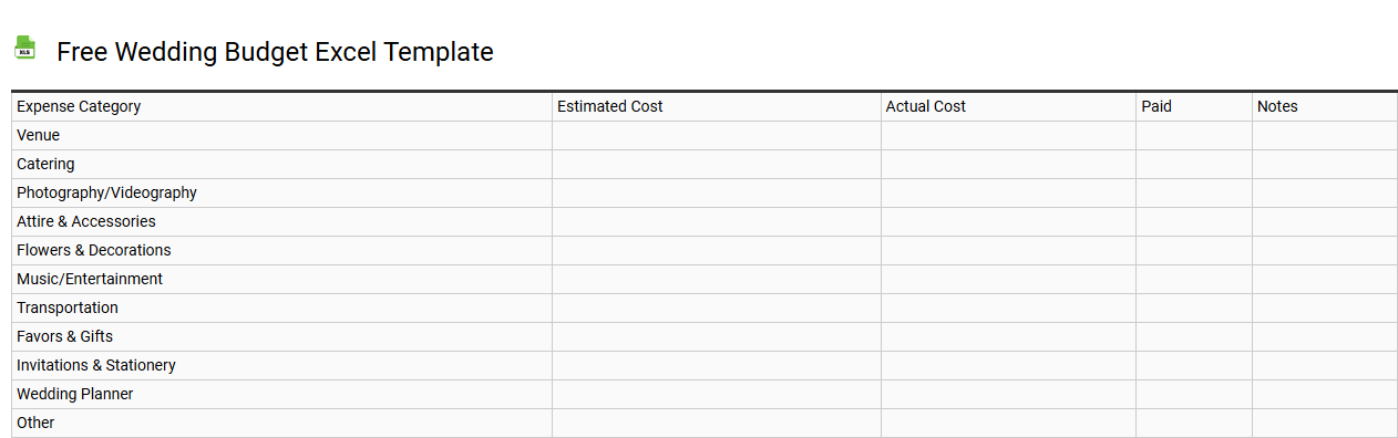 Free wedding budget Excel template