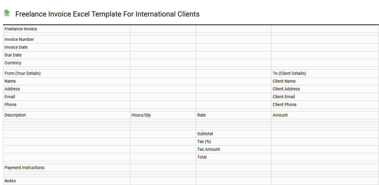 Freelance invoice Excel template for international clients
