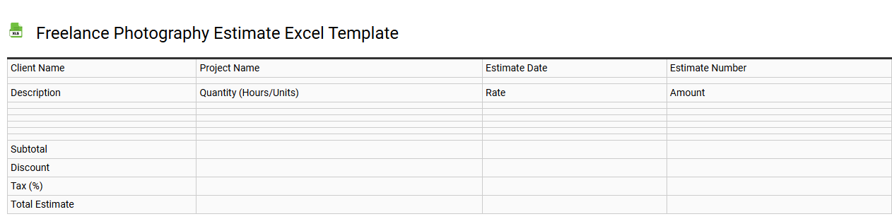 Freelance photography estimate Excel template