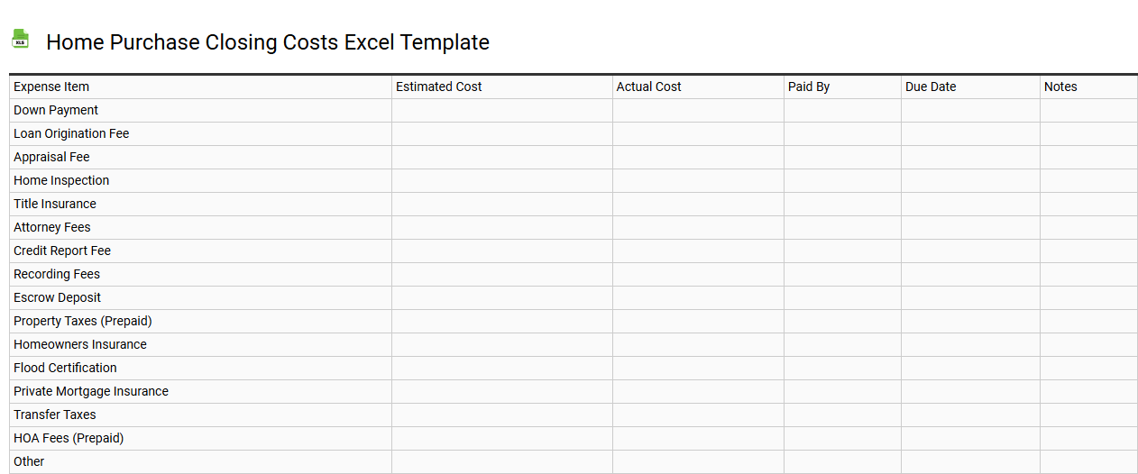 Home purchase closing costs Excel template