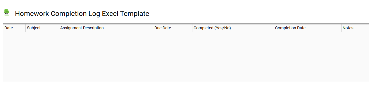 Homework completion log Excel template