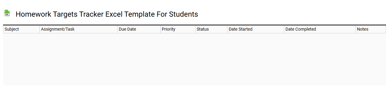 Homework targets tracker Excel template for students