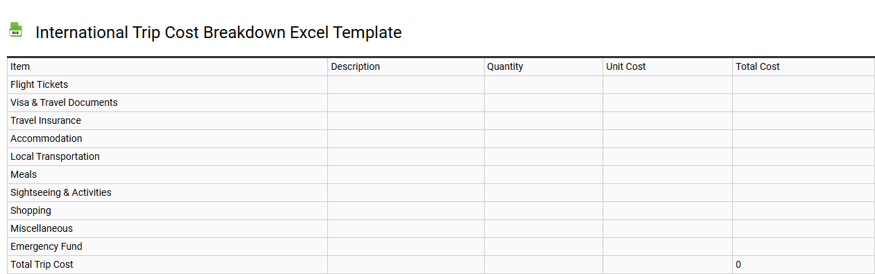 International trip cost breakdown Excel template