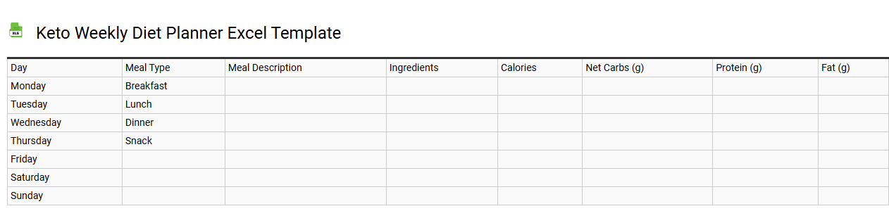 Keto weekly diet planner Excel template