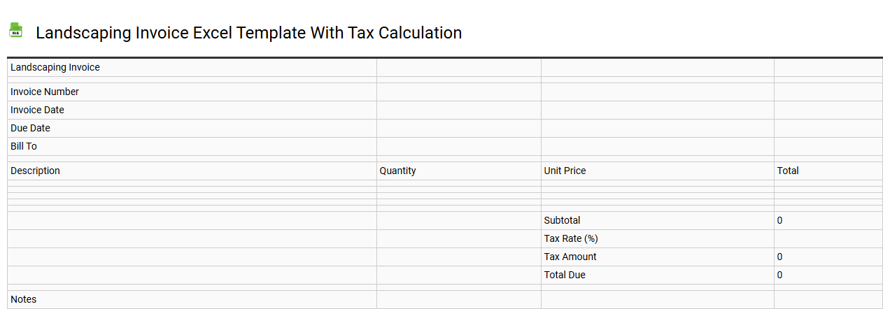 Landscaping invoice Excel template with tax calculation