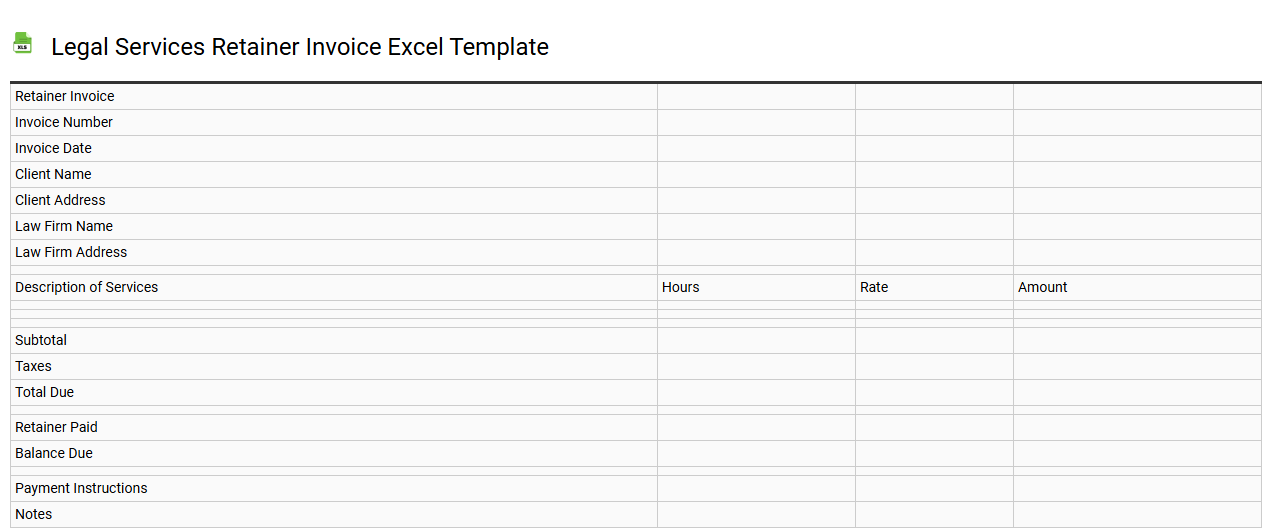 Legal services retainer invoice Excel template