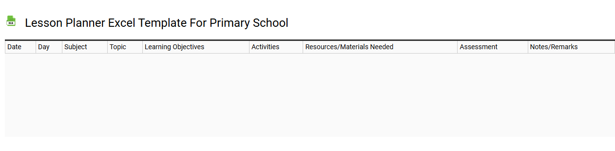 Lesson planner Excel template for primary school