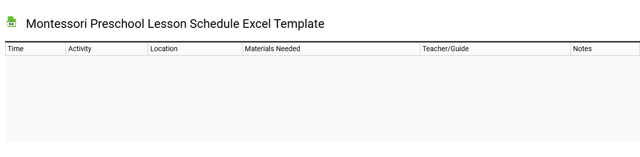 Montessori preschool lesson schedule Excel template