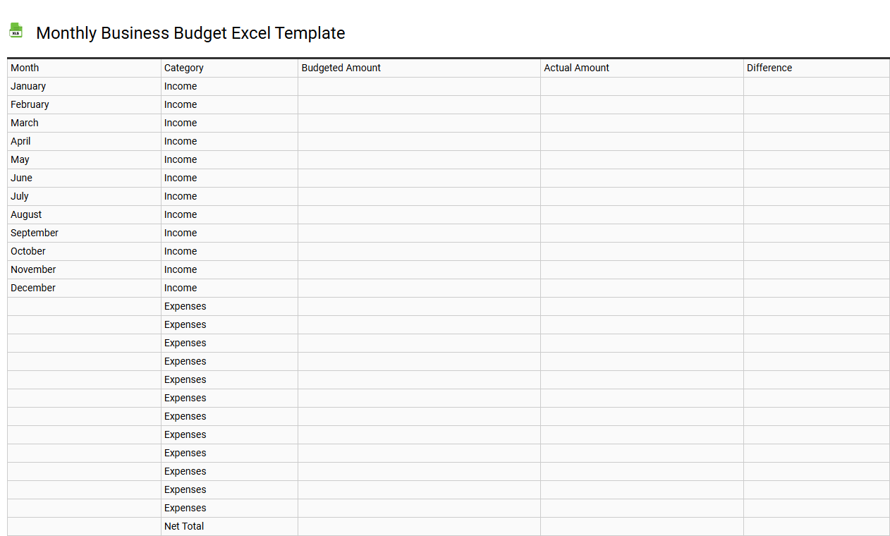 Monthly business budget Excel template