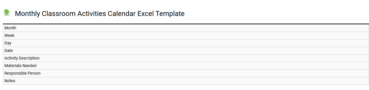 Monthly classroom activities calendar Excel template