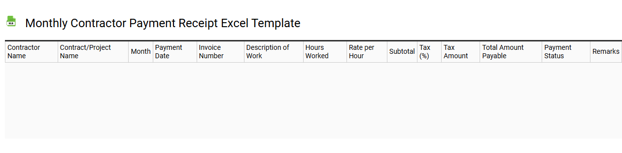 Monthly contractor payment receipt Excel template