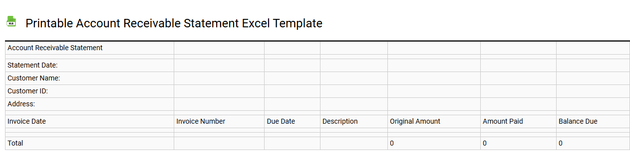 Printable account receivable statement Excel template
