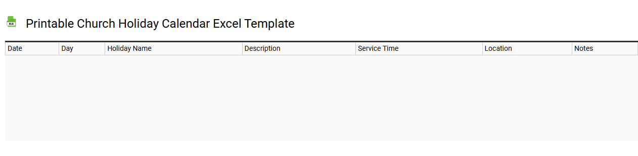 Printable church holiday calendar Excel template