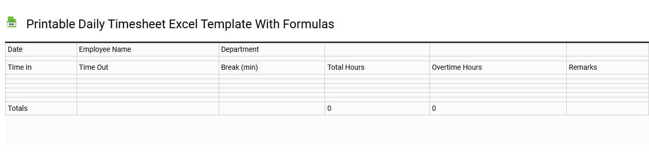 Printable daily timesheet Excel template with formulas