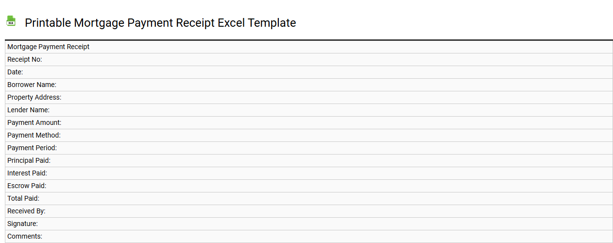 Printable mortgage payment receipt Excel template