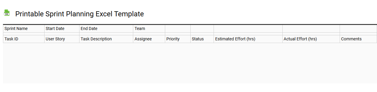 Printable sprint planning Excel template