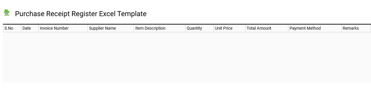 Purchase receipt register Excel template