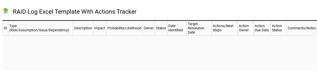 RAID log Excel template with actions tracker