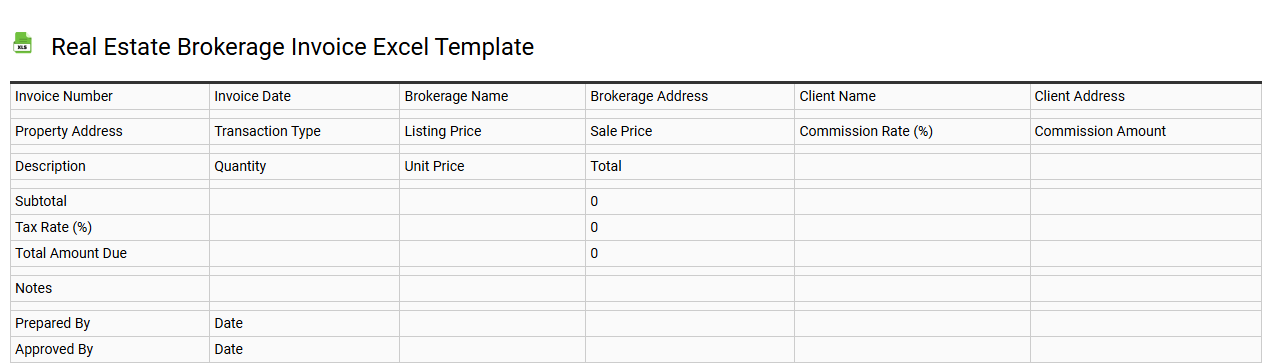 Real estate brokerage invoice Excel template