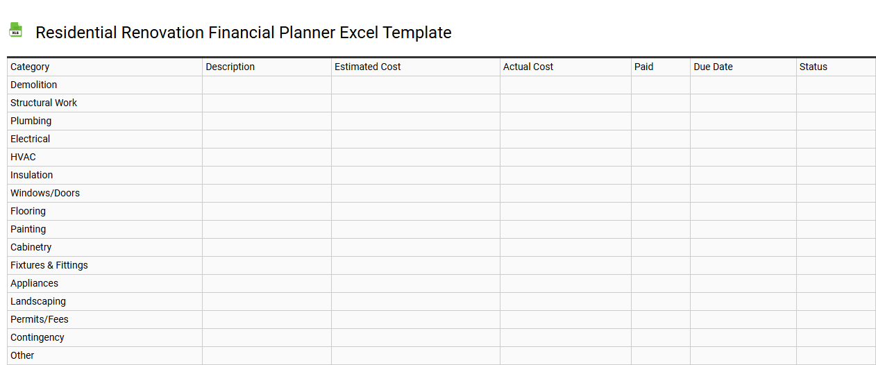 Residential renovation financial planner Excel template