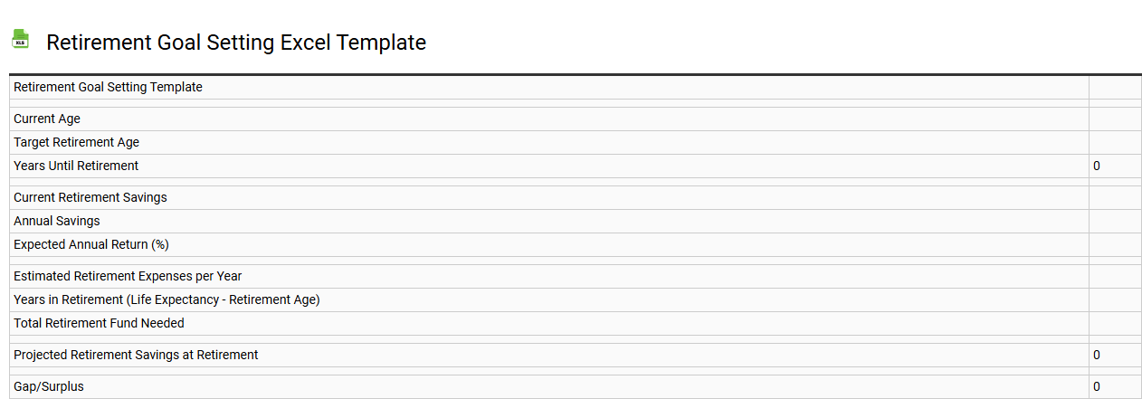 Retirement goal setting Excel template