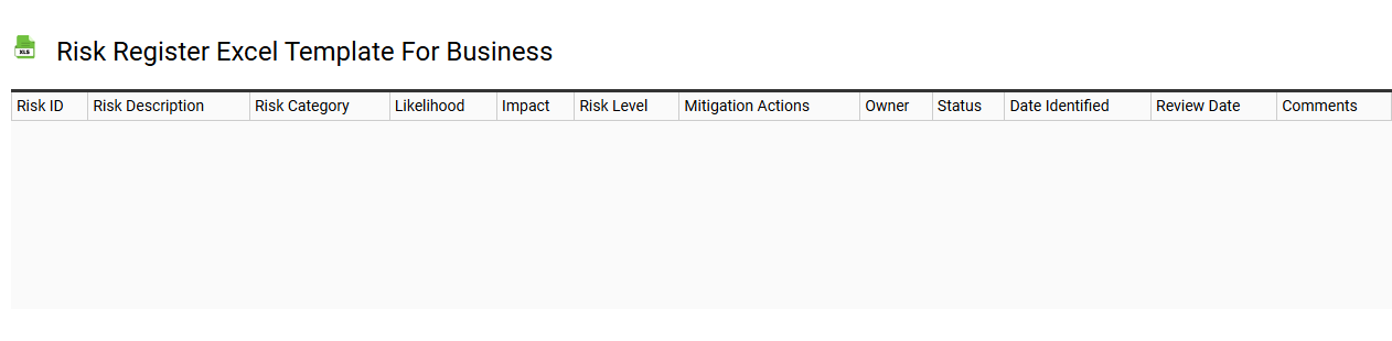 Risk register Excel template for business