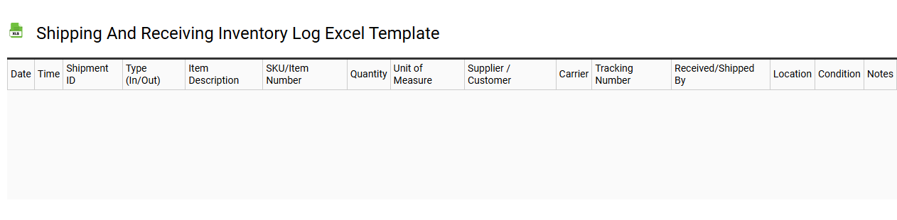 Shipping and receiving inventory log Excel template