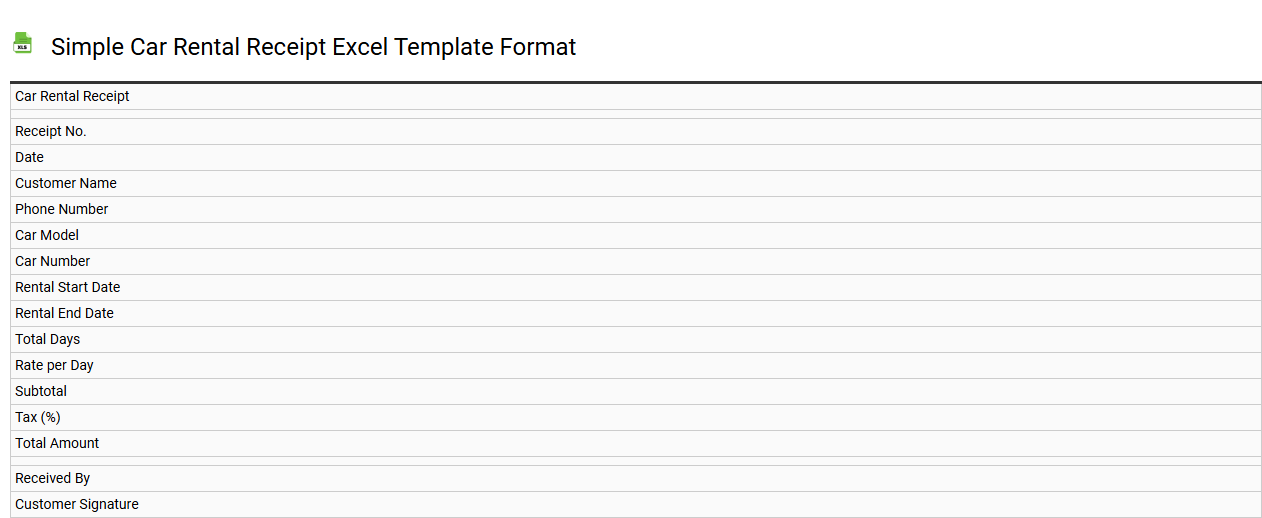 Simple car rental receipt Excel template format