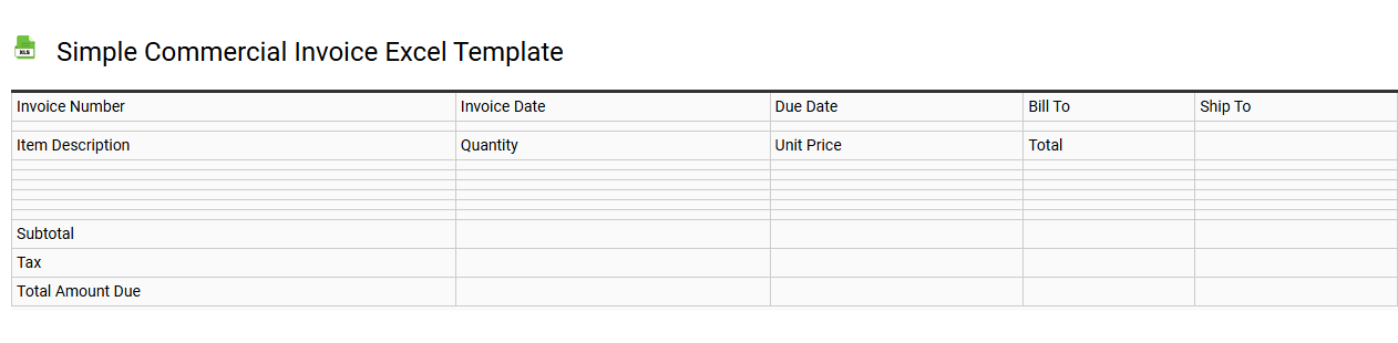 Simple commercial invoice Excel template