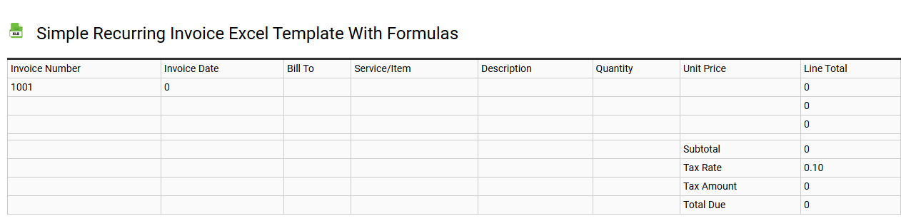 Simple recurring invoice Excel template with formulas