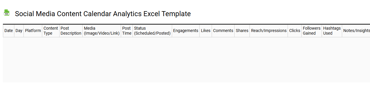 Social media content calendar analytics Excel template
