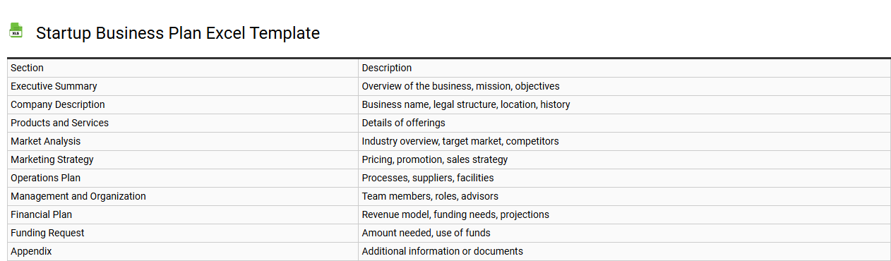 Startup business plan Excel template