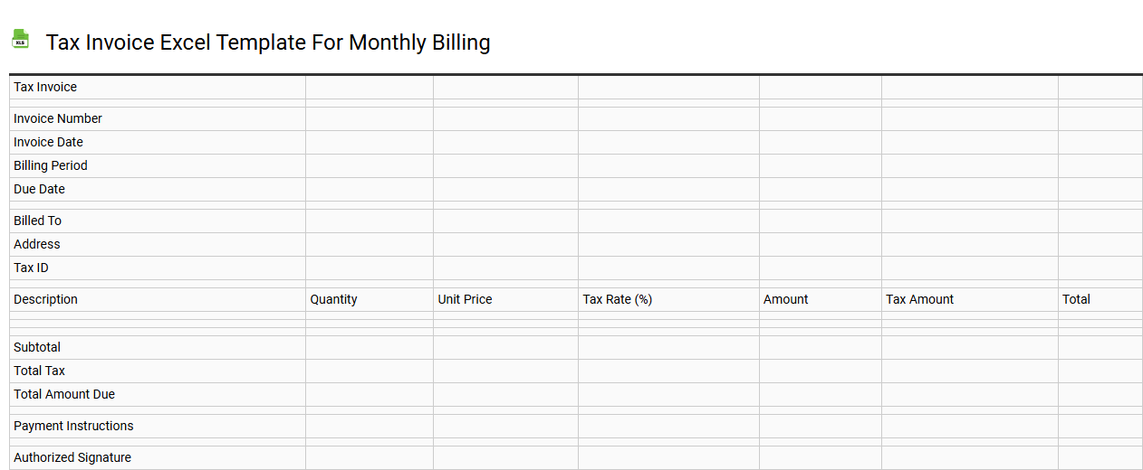 Tax invoice Excel template for monthly billing